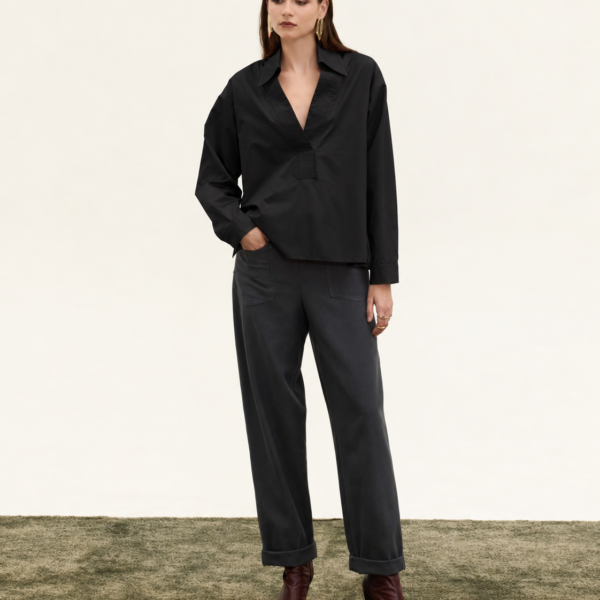 POPLIN V-NECK BLACK BLOUSE INNOCENT THE BRAND