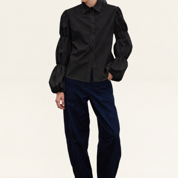 RUCHED SLEEVE BLACK SHIRT INNOCENT