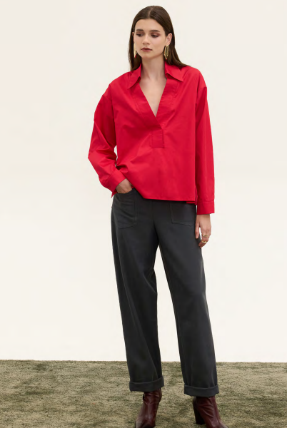POPLIN V-NECK RED BLOUSE INNOCENT THE BRAND