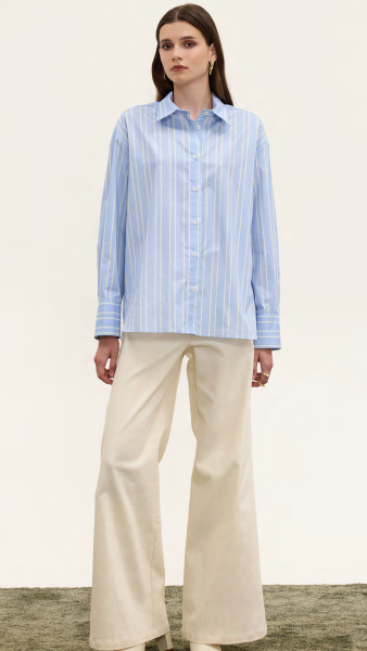 OVERSIZED STRIPED CIEL/ECRU SHIRT INNOCENT THE BRAND