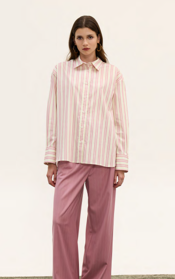 OVERSIZED STRIPED SHIRT ECRU/PINK INNOCENT THE BRAND