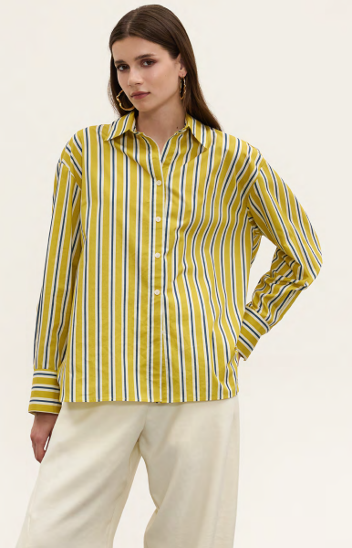 OVERSIZED STRIPED OCHRA/PETROL SHIRT INNOCENT THE BRAND