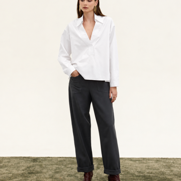 POPLIN V-NECK WHITE BLOUSE INNOCENT