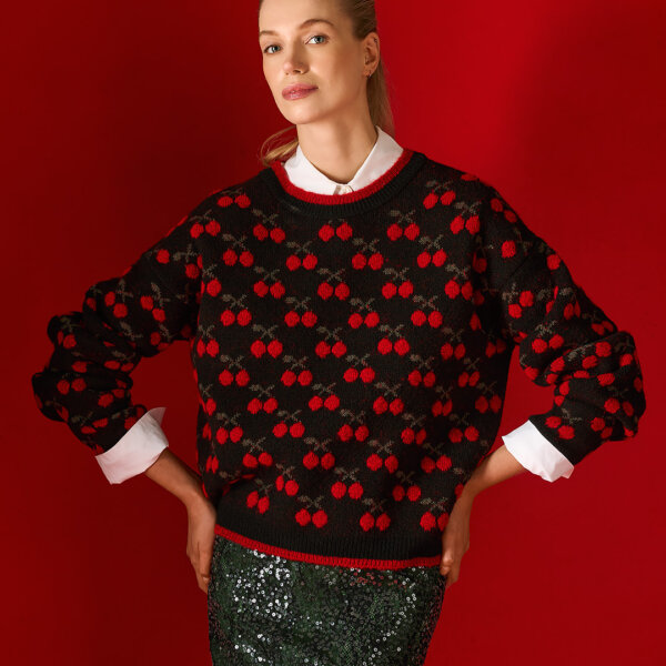 Knit sweater with cherries Black Tailor Made Knitwear