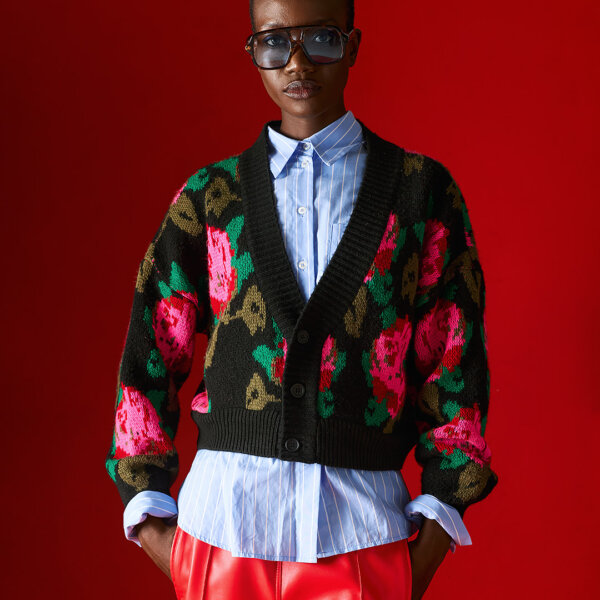 Short knit floral cardigan Black Tailor Made Knitwear