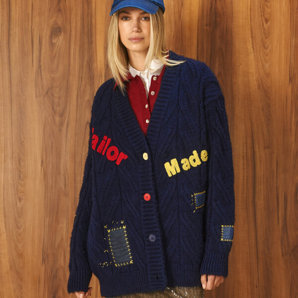 Cable-knit cardigan with embroidered Tailor Made logo Navy Blue Tailor Made Knitwear