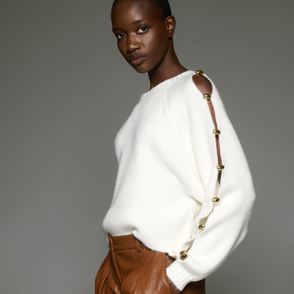 Raglan-knit sweater with gold buttons on the sleeves Off White Tailor Made Knitwear